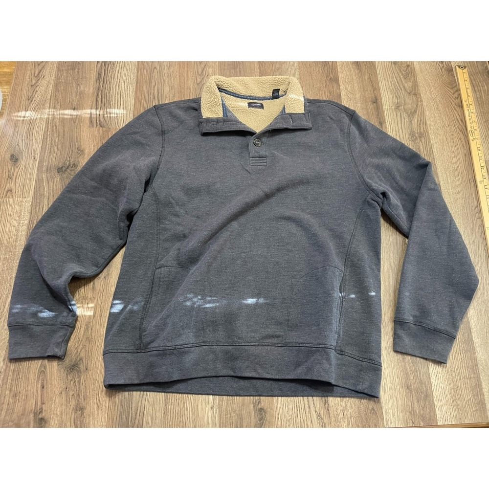 Arrow Sweater, Mens Size Large, Gray, Long Sleeve, 1/4 Buttons, Collared, Fleece